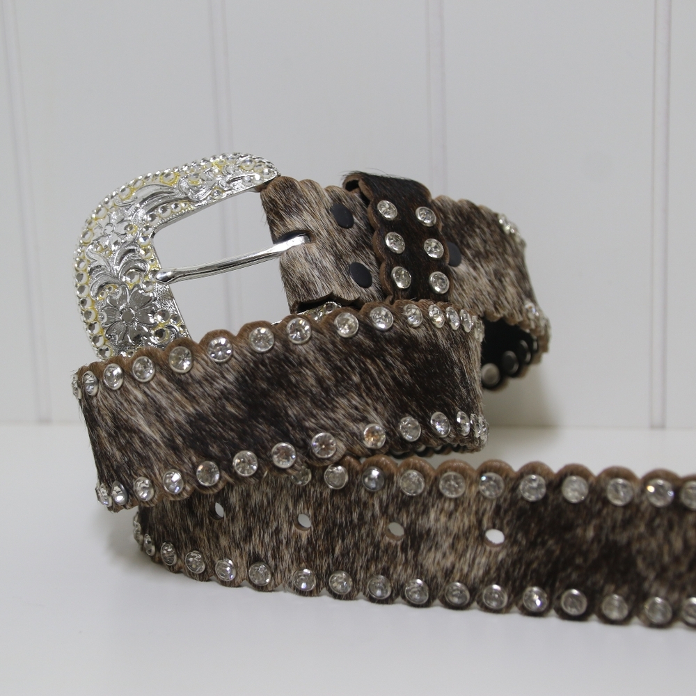 NWT Nocona Women's Small Western Calf Hair and Rhinestone Studded Belt